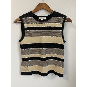 St. John Sport P Wool Blend Black Gold Striped Sleeveless Tank Top Sweater EUC